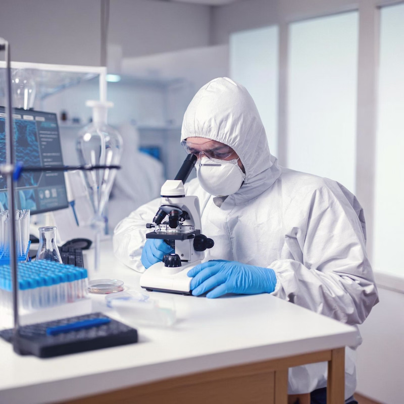 Independent lab analyst processing a Pure Maintenance of Central Illinois air sample